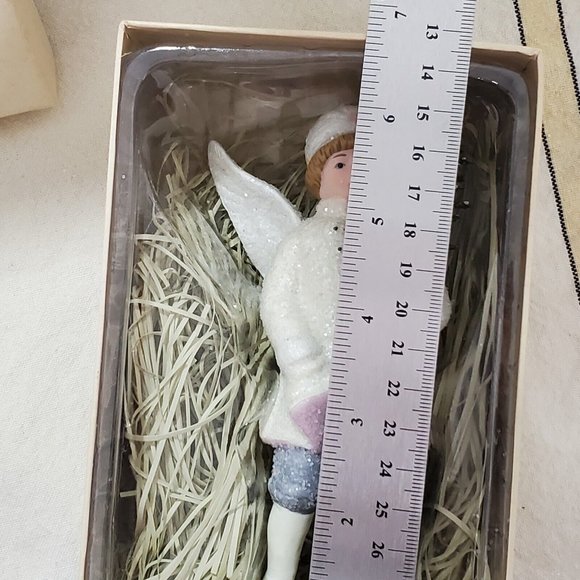 Victorian Glitter Winter Angels Porcelain Ornament Christmas decor boy 5.5" - Picture 12 of 12